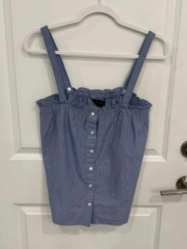 J. Crew Button Front Ruffle Top In Blue & White Stripe